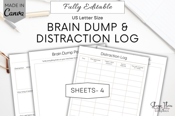 Download Brain Dump &amp; Distraction Log Canva - Premium Resources