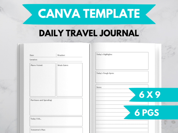 Download Daily Travel Journal Template for Canva - Travel journal template Collection